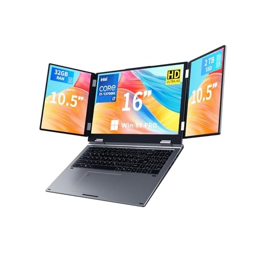 KOOFORWAY Laptop mit 3 Bildschirmen, 16" Hauptdisplay + 2x10,5", i7-12700H, 32GB RAM, 2TB SSD, Win 11 Pro, Wi-Fi 5, BT 5.0, Gesicht-/Fingerabdruck, deutsches QWERTZ-Layout, USB-C, HDMI