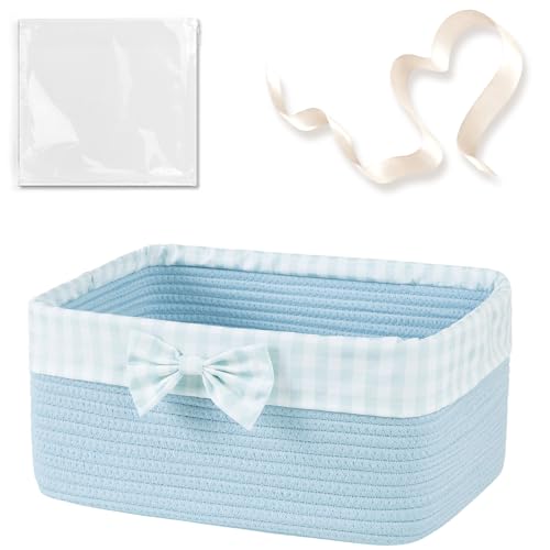 OIASKET Basket for Gifts Empty Large Gift Basket 13L with Gift Bag and Ribbon Woven Cotton Basket for Baby Showers Birthday Wedding Mothers Day 13.58x10x5.9 Blue
