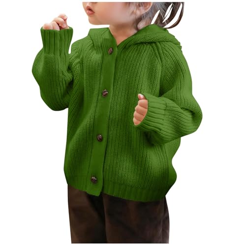 Girls Casual Long Sleeve Button Down Sweaters Cardigan Kids Hooded Cable Knit Outwear Coat Fall Winter Jackets Green