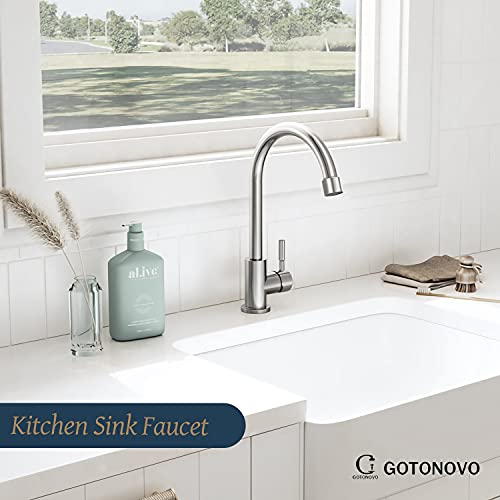 Gotonovo SG_B07C83X71G_US Stainless Steel Cold Water Kitchen Sink Faucet Brushed Nickel Bathroom Single Handle Bar Faucet Faucet Single Temperature Water Only Silver Rotatable thumb #1