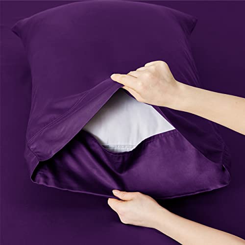 Image of Bedsure Cooling Sheets Twin, Rayon Derived from Bamboo, PureWoven, Breathable & Soft Twin Sheets Set, Deep Pocket Up to 16 Inches, Hotel Luxury Silky Bedding for Hot Sleepers, Plum