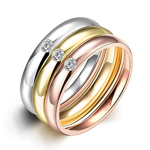 YAHOYA 3 PCS Anillos de Boda Femeninos Solitario Anillo de Piedra Conjunto Oro Rosa/Oro/Plata Color Anillos de Compromiso de Acero Inoxidable para Mujeres