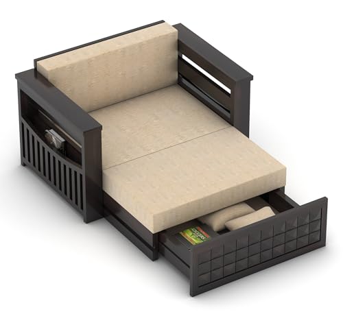 Image of Solid Sheesham Wood Sofa Cums Bed with Mattress & Storage | Rosewood Convertible Sofa Bed for Living Room & Bedroom (B-Walnut Finish, 2 Seater)