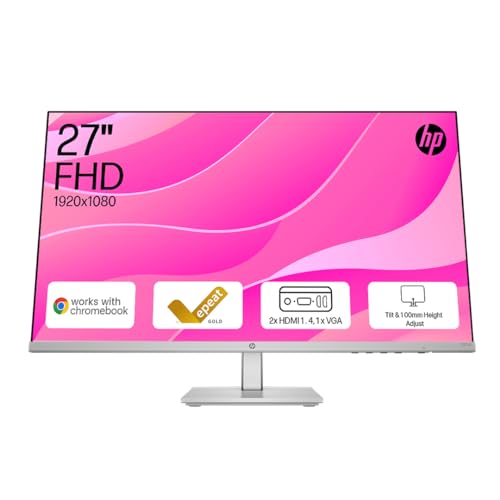 HP Series 5 27 FHD Height Adjust Monitor (527sh) | 100Hz Refresh Rate | 1500:1 AR | 99 percent sRGB Spectrum | 300 Nits Brightness | HDMI VGA Ports | Ergonomically Adjustable