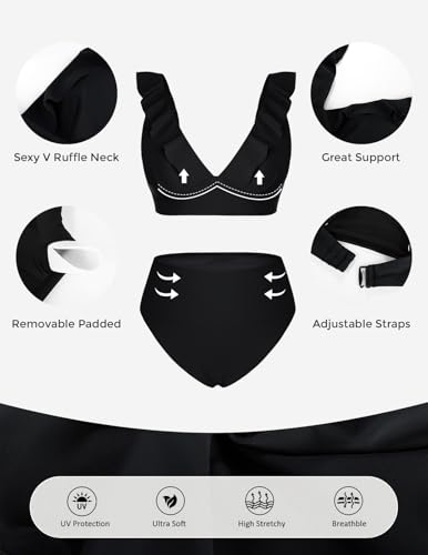 Hanna Nikole Womens High Waisted Bikini Sets Tummy Control Swimsuits Modest Ruffle Full Coverage Two Piece Bathing Suit2
