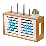 OVECIOPO Router Shelf Wall Mount, WiFi Router Box Hider & Modem Storage Box with Cable Holes | Cable Management Organizer for Router, Modem, Power Strip | Light Brown, 13.9'x4.33'x7.68'
