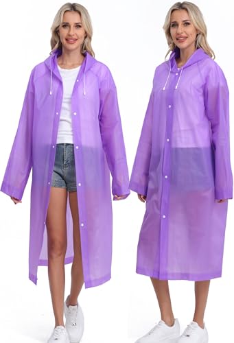 2-Pack Reusable Rain Ponchos for Adults, HOOMBOOM Raincoats Emergency for Women/Men with Drawstring and Sleeves