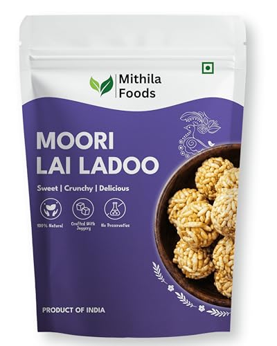 MITHILA FOODS Moori Lai Laddu 600g | Authentic Bihari Murmura Jaggery Laddoo | Puffed Rice Gur Ladoo | Makar Sankranti Special | Traditional Mithila Sweet | Authentic Taste of Bihar