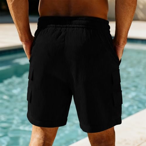 Image of Men's Casual Shorts Corduroy Elastic Waist Drawstring Summer Beach Short