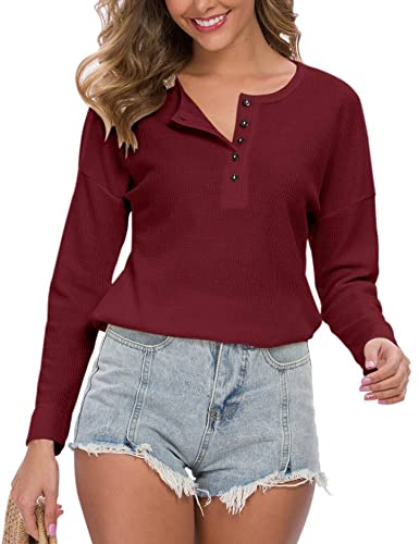 Image of MOLERANI Womens Long Sleeve Waffle Knit Henley Shirts Tunic Tops
