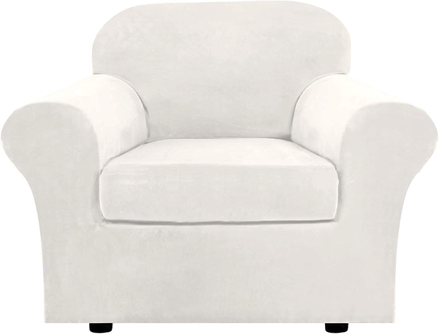 Housse de canapé extensible anti-plis en velours ultra doux ivoire