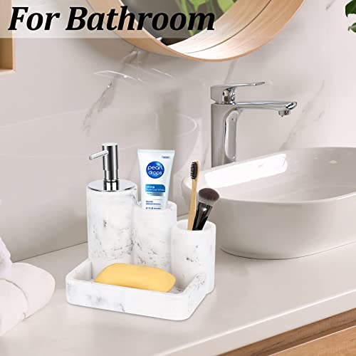 Lotion Pump Dispenser With Soap Sponge Holder-Tauvll Soap Dispenser Pump Bottle With Brush Holder For Kitchen Sink And Bathroom Countertop Storage And Organization -White Marble #TOP2