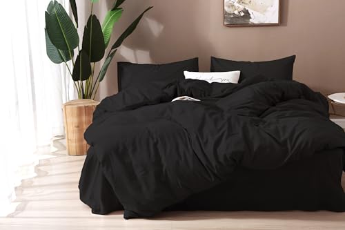 Image of F.Y.Dreams 100% Washed Cotton Duvet Cover for Weighted Blanket 60x80 inches with 16 Ties, Zipper on Long Side /Carbon Black /Just Duvet Cover