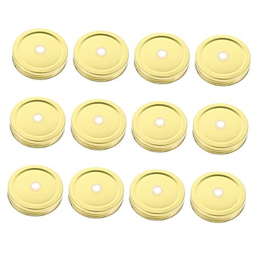 Operitacx 12pcs Iron Jar Lids Straw Hole Cup Covers for Beverages Leak Design for Home Shop Use