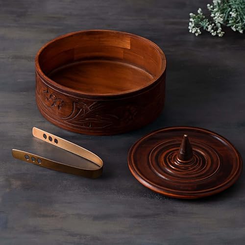 Image of HandmadeWood Roti Box with Lid | Enamel-coated Chapati Box for Serving & Storage | Wooden Hot Pot Casserole Dabba for Bread, Snacks, and Roti (22.5W) 22.5L 12.5H Natural