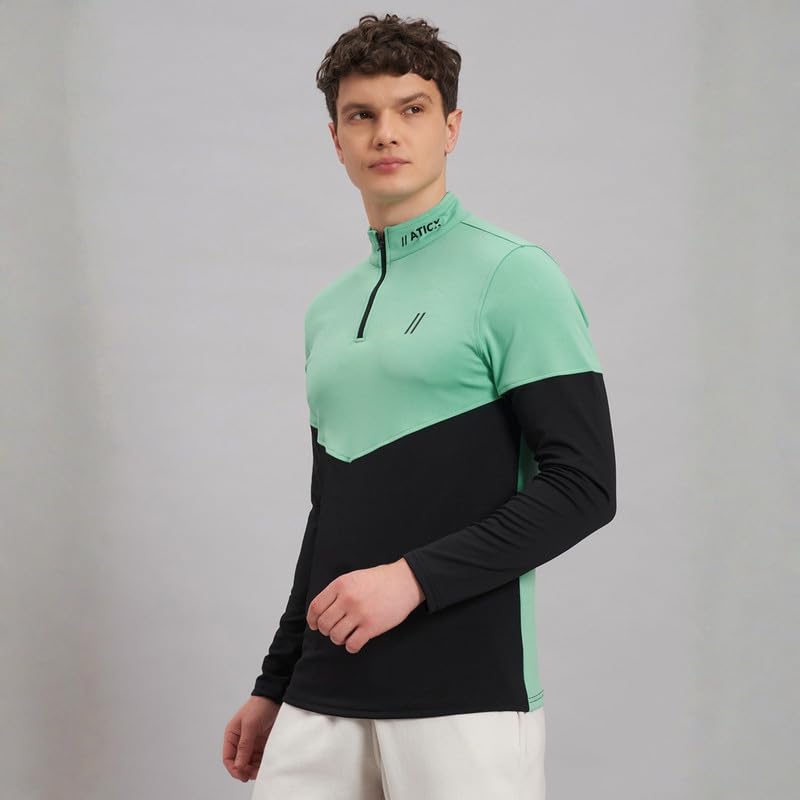Image of ATICX Polyester Full Sleeve Compression High Turtle Neck Sports Jersey T Shirt for Men - Quick Dry Fit Gym Workout Top for Running, Swimming, Training, Cycling, Football, Badminton