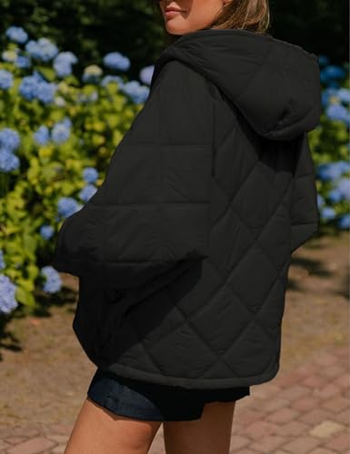 Womens Lightweight Quilted Hood Sporty Poncho Oversized Dropped Shoulders Outwears with Front Pockets3