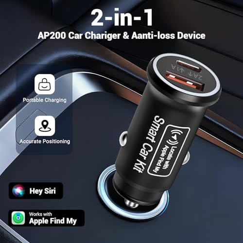 Peilsender Auto, [MFi-Zertifiziert] 2-in-1 Dual-Port Schnellladegerät fürs Auto 20W mit GPS-Sender für Auto, kompatibel mit der Apple „Find My“-App, Plug & Play (Nicht für Android-Telefone geeignet)