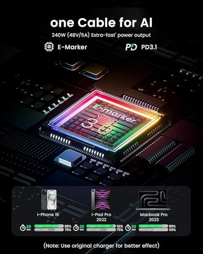 Image of Verilux USB C to USB C Retractable Cable, 3.3ft PD 240W Type C Charging Cable Data Cable, Lightweight and convenient, Compatible with iPhone 15 /Pro /Plus, Galaxy Z Flip5 /S23, Mac-book Pro (Black)