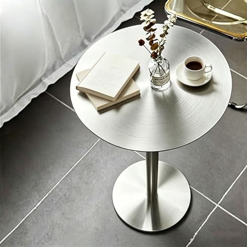 Luyckfrazy Mesa de Comedor Redonda de Acero Inoxidable, Mesa de Espacio pequeño, Barra con Base, mesas Altas de bistró, fáciles de Limpiar para cafetería, hogar, Comedor, Pub, Restaurante(50x50x95cm)