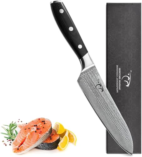 NANFANG BROTHERS Damascus Chef Knife 7 Inch, Pro Grade 67 Layer VG10 Damascus Steel Japanese Knife Ultra Sharp Kitchen Knife, with Gorgeous Gift Box