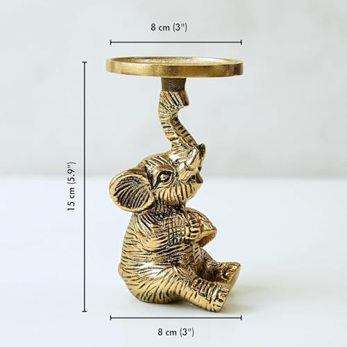 Image of BEHOMA Baby Elephant Candle Holder with Jasmine Scented Candle Jar | Handcrafted Gold Aluminum Gift Set with Natural Wax Candle for Home Decor, Housewarming, Christmas & Wedding Gifts