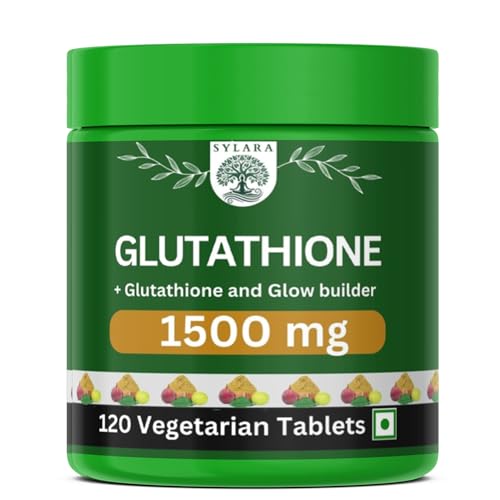 Image of SYLARA 1500 mg Glutathione Tablets For Skin Whitening - 120 Tablets Capsules Supplements with Vitamin C with Biotin, Vegetarian Collagen for Skin Glow