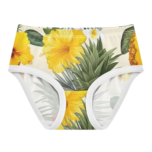 Toddler Girls Underwear 2t Cotton Panties for Girl Stylish Briefs Underpants Yellow Hibiscus Flowers Pineapple