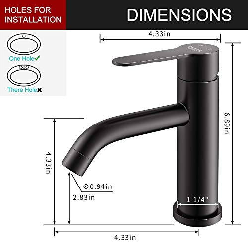 Amazing Force Black Bathroom Faucet Black Single Hole Bathroom Sink Faucet Single Handle Matte Black Bathroom Faucet Vanity Faucet- Sink Drain & Deck Plate Not Included 1.2 Gpm #TOP4