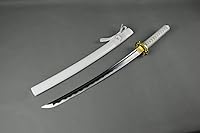 Vista 9 de Espada samurái Wakizashi hecha a mano, Katana de espiga completa, espada media, cuchillos japoneses hechos a mano listos para la batalla