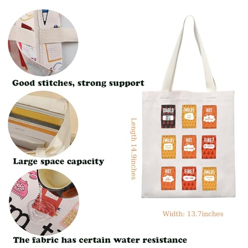 Image of KUIYAI Taco Sauce Inspired Tote Bag Hot Sauce Lovers Canvas Bag Taco Sauce Packets Theme Mexican Foodie Gift Taco Seasoning Mix Gift (TacoSauceToteS)
