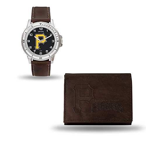 Rico Industries MLB Pittsburgh Pirates Men's Watch and Wallet Set, Brown, 7.5 x 4.25 x 2.75-Inch
