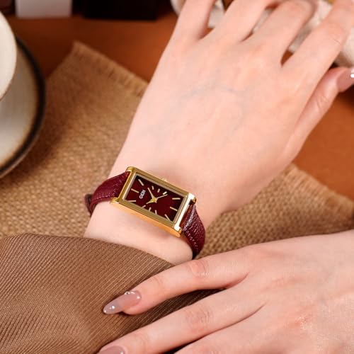 Image of Quartz Watch for Women, Lady Stylish Square Dress Watch with Leather Strap and Sapphire Crown