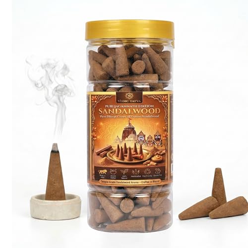 Image of Sandalwood Dhoop Cones for Pooja - Premium Pack of 120 | Puri Jagannath Edition | Long-Lasting Fragrance for Meditation, Prayer & Aromatherapy | Made with Essential Oil