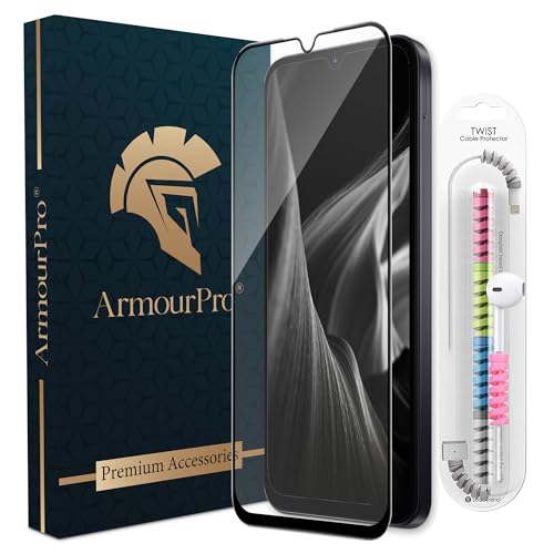 Image of ArmourPro Military-Grade Tempered Glass for Poco C85x - 9H Anti Scratch, Edge-to-Edge Coverage, HD Clarity, Smooth Touch, Case Friendly, Easy Installation Kit with Cable Protector