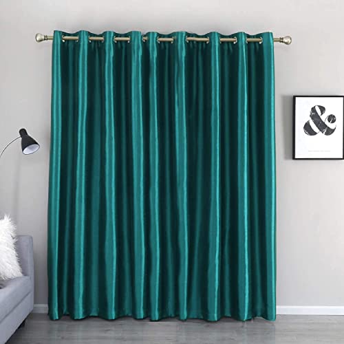 Image of GYROHOME Extra Wide Blackout Curtain for Sliding Glass Door, Faux Silk Blackout Curtains with Black Liner, Fully Lined Solid Window Treatment Drapes (1Panel,52x108inch, Teal)