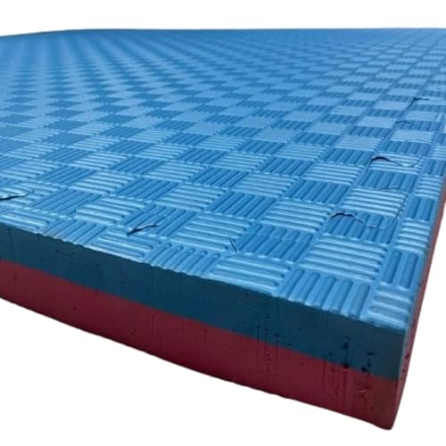 Mugar - Suelo Tatami Puzzle EVA | Ideal para Artes Marciales, Gimnasios y Yoga | Resistente al Agua y Antideslizante | Fácil Ensamblaje y Limpieza, Azul/Rojo, 100x100x2.5 cm