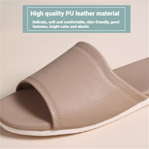 Fashion PU Leather Flat Slippers Women Men Indoor Open Toe Casual Easy To Clean Non Slip House Shoes For Office Bedroom Living Room Guests Visitor3