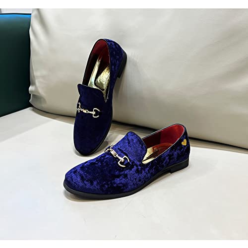Image of FLQL Men's Luxury Velvet Penny Loafers Shoes Embroidery Suede Dress Loafers Daily Boats Shoes for Party Wedding Prom Size 7-13