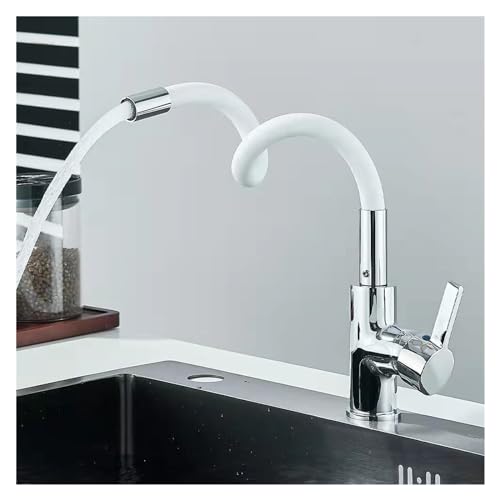 Robinet de cuisine blanc à arc pour évier moderne avec flexible silicone souple