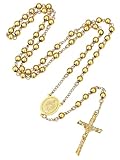 ChainsPro Collar Rosario Catolico Hombre Mujer Collar Cristiano Oro Rosario Medalla Santa Maria con Colgante Crucifijo Joyeria Religiosa Rezo Oracion