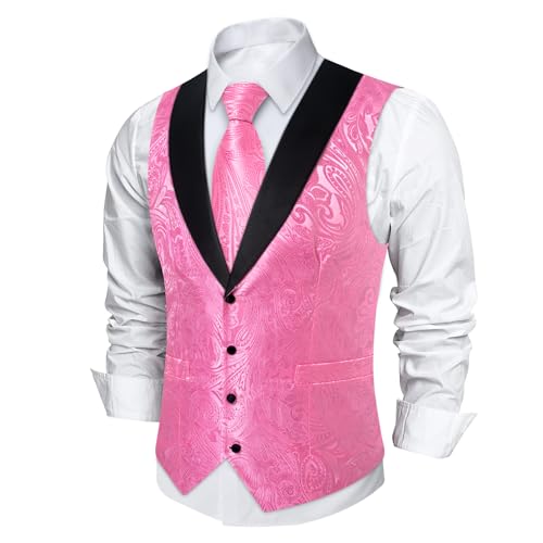 Image of DiBanGu Mens Paisley Suit Vest Silk Jacquard Waistcoat and Necktie Set Formal Shawl Collar Dress Vest 7PCS for Wedding Party