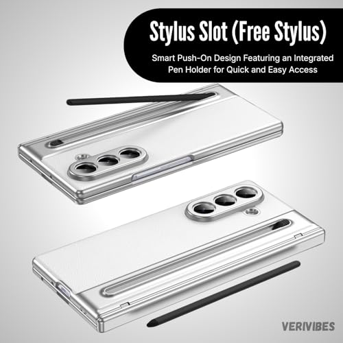 Image of Ultra Hybrid Luxury Leather Compatible with Samsung Galaxy Z Fold 7 (2025)| Built-in S Pen Holder| 360 Hinge Protection | Slim Shockproof Back Cover with Tempered Glass - White