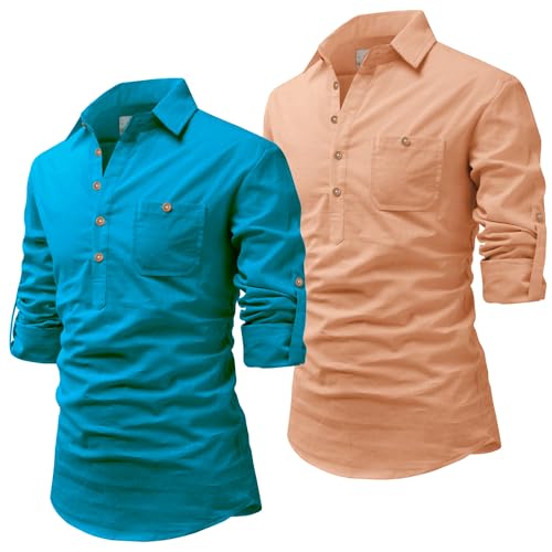 Image of Vida Loca Men Cotton Full Sleeve Casual Spread Collor Slim Fit Short Kurta for Men and Boys (Pack of 2)