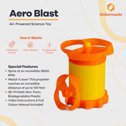 Image of Tinkernauts Aero Blast | DIY STEM Propeller | Teaching Torque & Power | 3D Printed | Planetary Gearbox Propeller Build | Durable Non-Toxic | Birthday Gift Kids Ages 6 7 8 9 10 11 12 13 14
