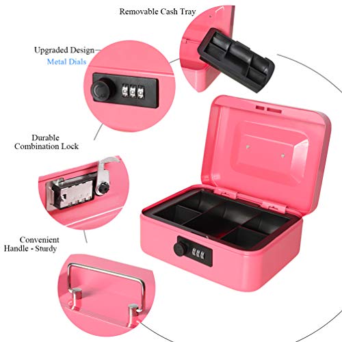 Jssmst Medium Cash Box With Combination Lock - Durable Metal Cash Box With Money Tray Pink,7.87 X 6.3 X 3.35 Inches,Cb0704M #TOP2