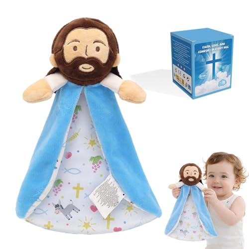 Yelakey Security Blanket Baby Lovey with Soft Minky Velour Baptism for Boys and Girls 13.8 Inch Jesus Stuffed Snuggle Toy Newborn Essentials Birthday
