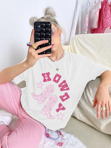 Howdy Shirt for Women Vintage Rodeo Cowgirl Graphic T-Shirt Western Country Concert Tee Tops White
