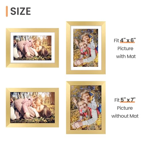 Image of upsimples 5x7 Picture Frame, Display Pictures 4x6 with Mat or 5 x 7 Without, Wall Hanging Photo Frames, Gold, 1 Pack