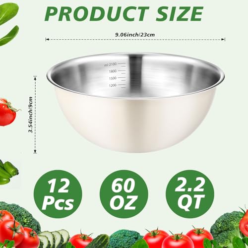 Juego de 12 tazones de acero inoxidable 2.2qt miniatura 2